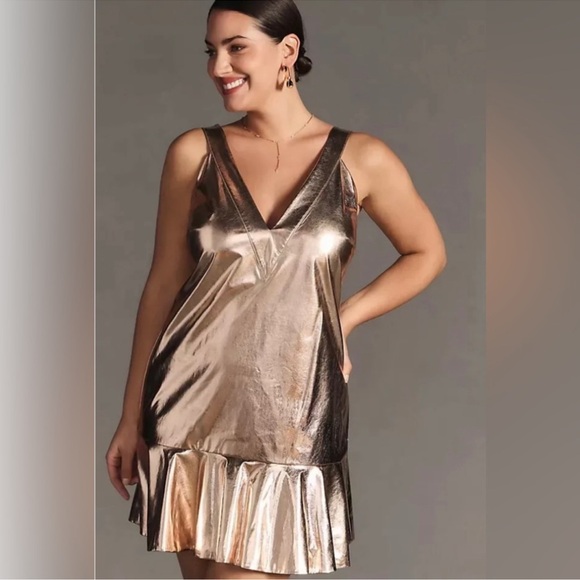 NWT Mare Mare x Anthropologie Metallic V-neck Dress sz 1X - Picture 1 of 11